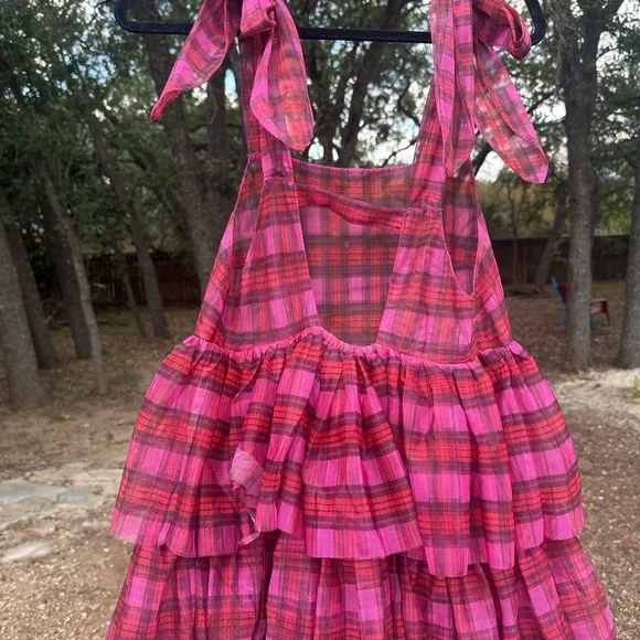 Kimchi Blue/ UO Red & Pink Plaid Tiered Dress - Picture 4 of 6
